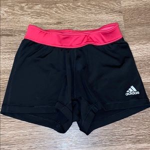 Black and pink adidas spandex running shorts